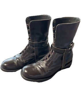 JIL SANDER Mens Brown Smooth Leather Mid-Calf Lace Up Harness Belt Boots Size 7